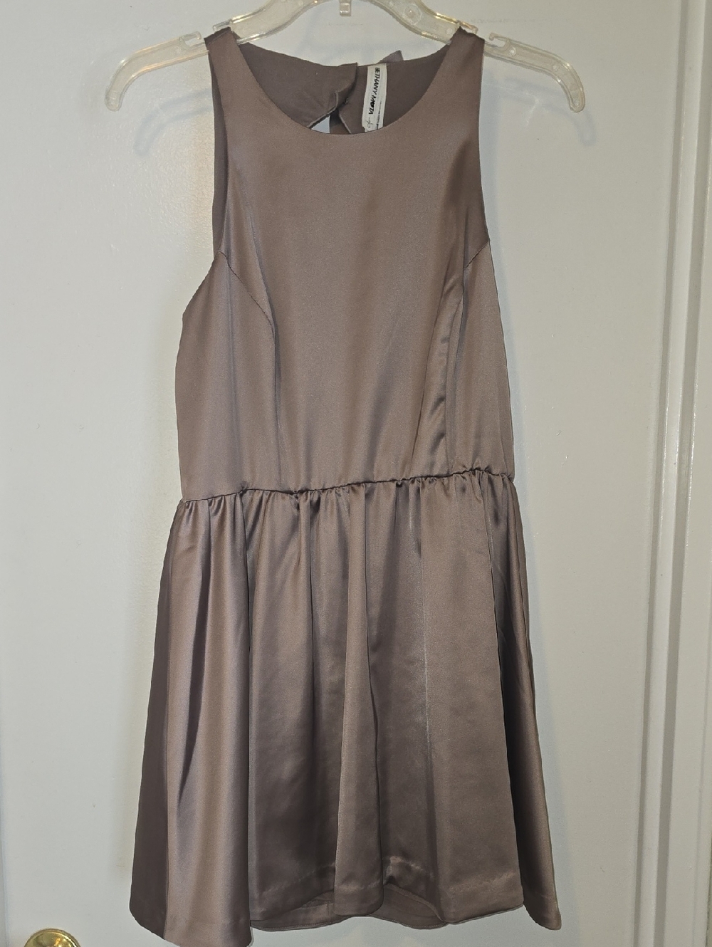 Bethany Mota Taupe Backless Satin Fit-and-Flare Dress